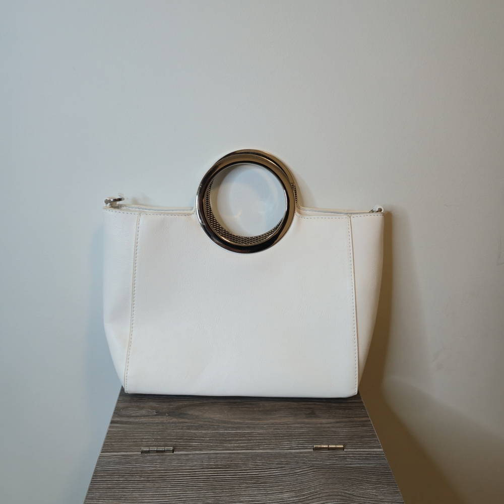 Le Chateau Elegant White Handbag with Circular Handle